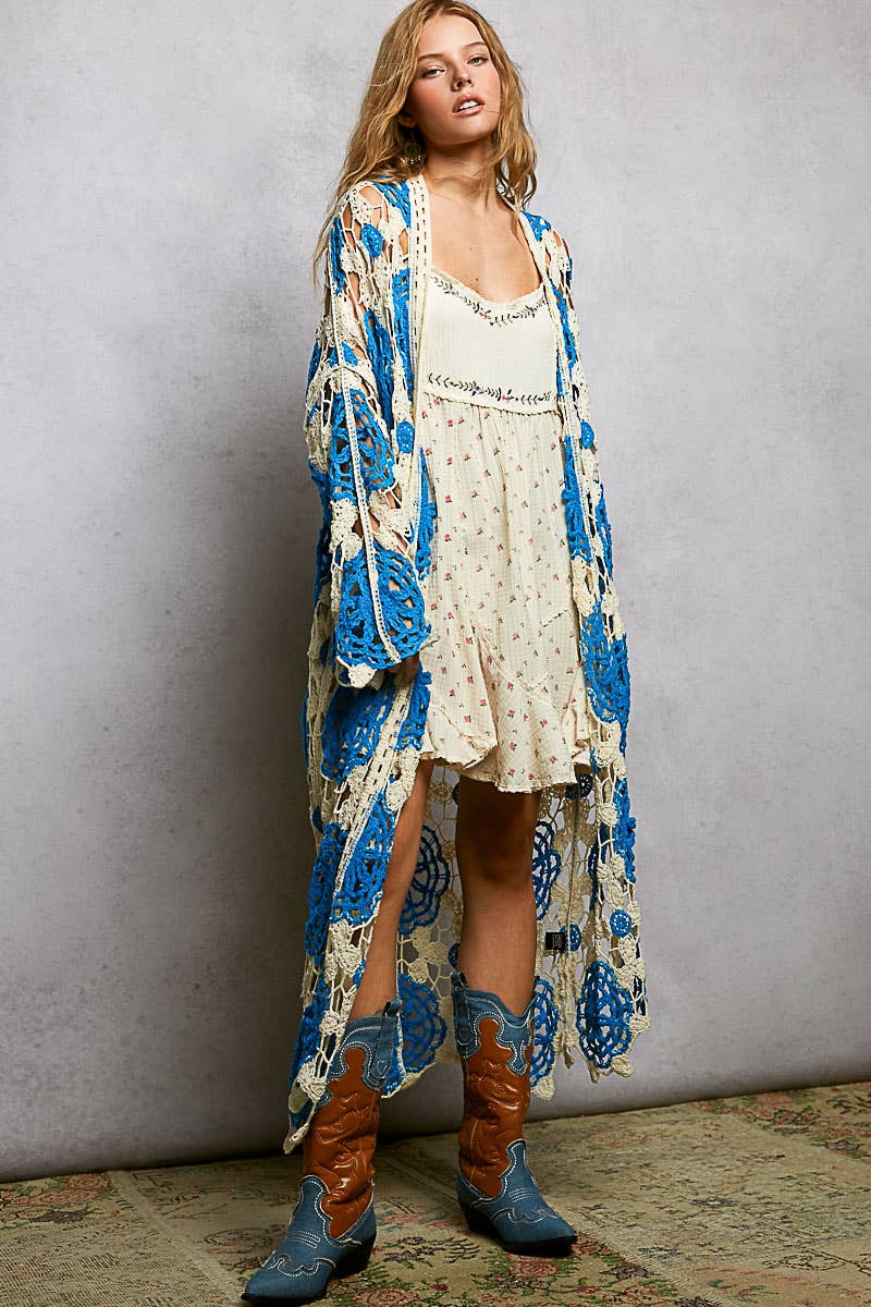 Blue Aura Crochet Maxi Cardigan