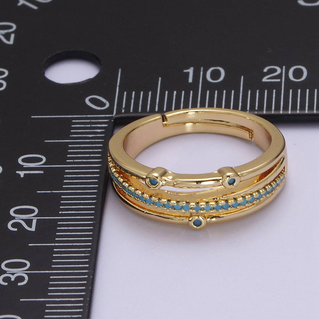 Dainty Turquoise Micro Pave Thin Gold Adjustable Ring Band