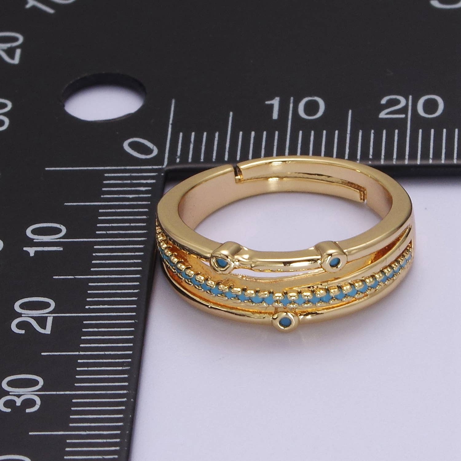 Dainty Turquoise Micro Pave Thin Gold Adjustable Ring Band