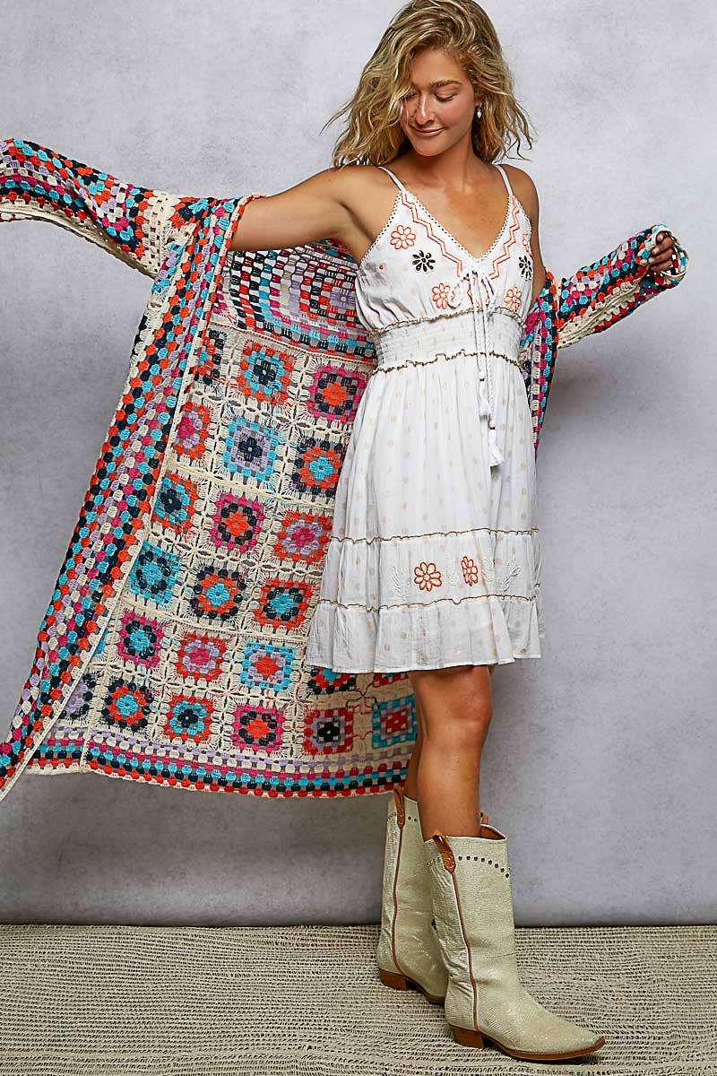 Rainbow Drift Crochet Maxi Cardigan