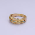 Dainty Turquoise Micro Pave Thin Gold Adjustable Ring Band