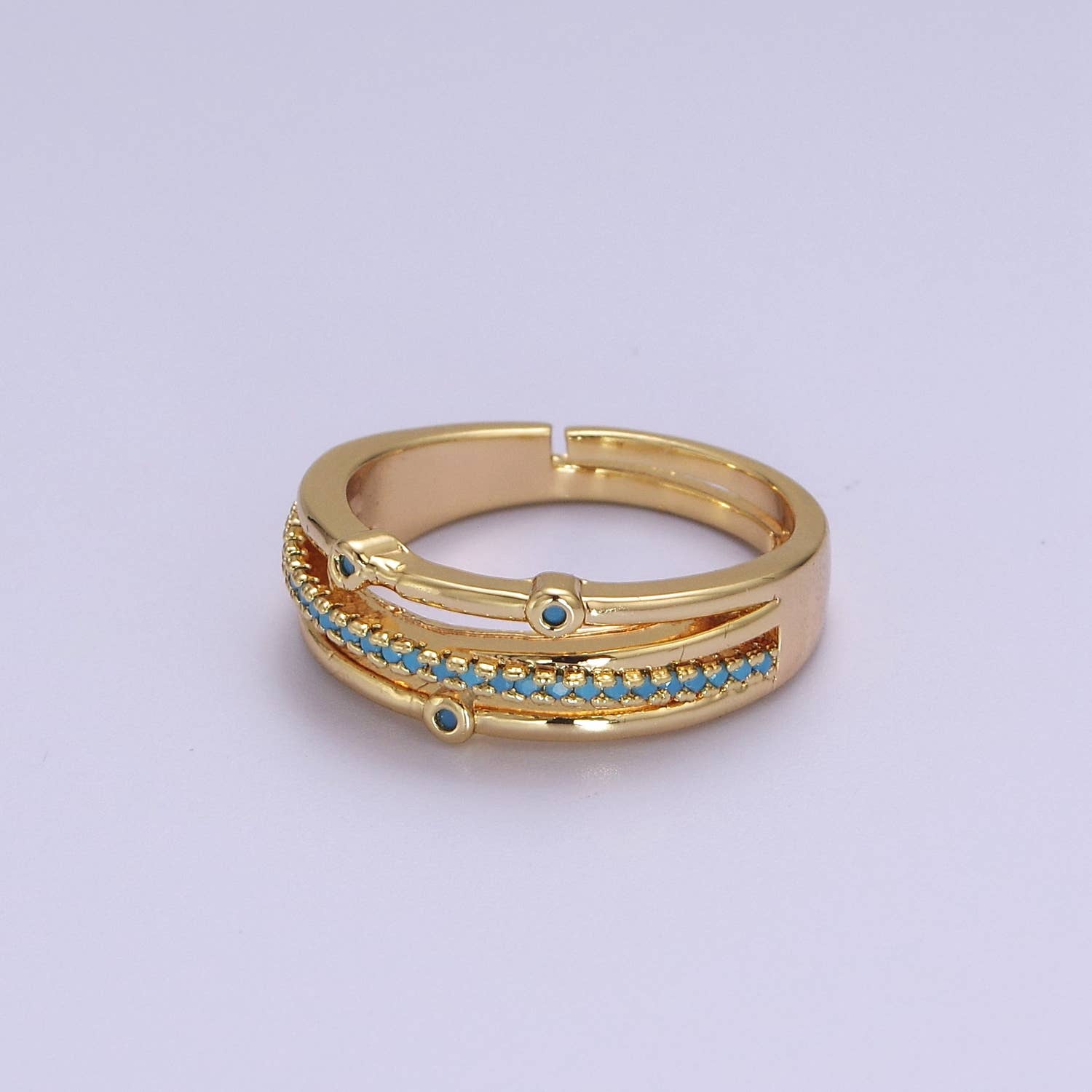 Dainty Turquoise Micro Pave Thin Gold Adjustable Ring Band