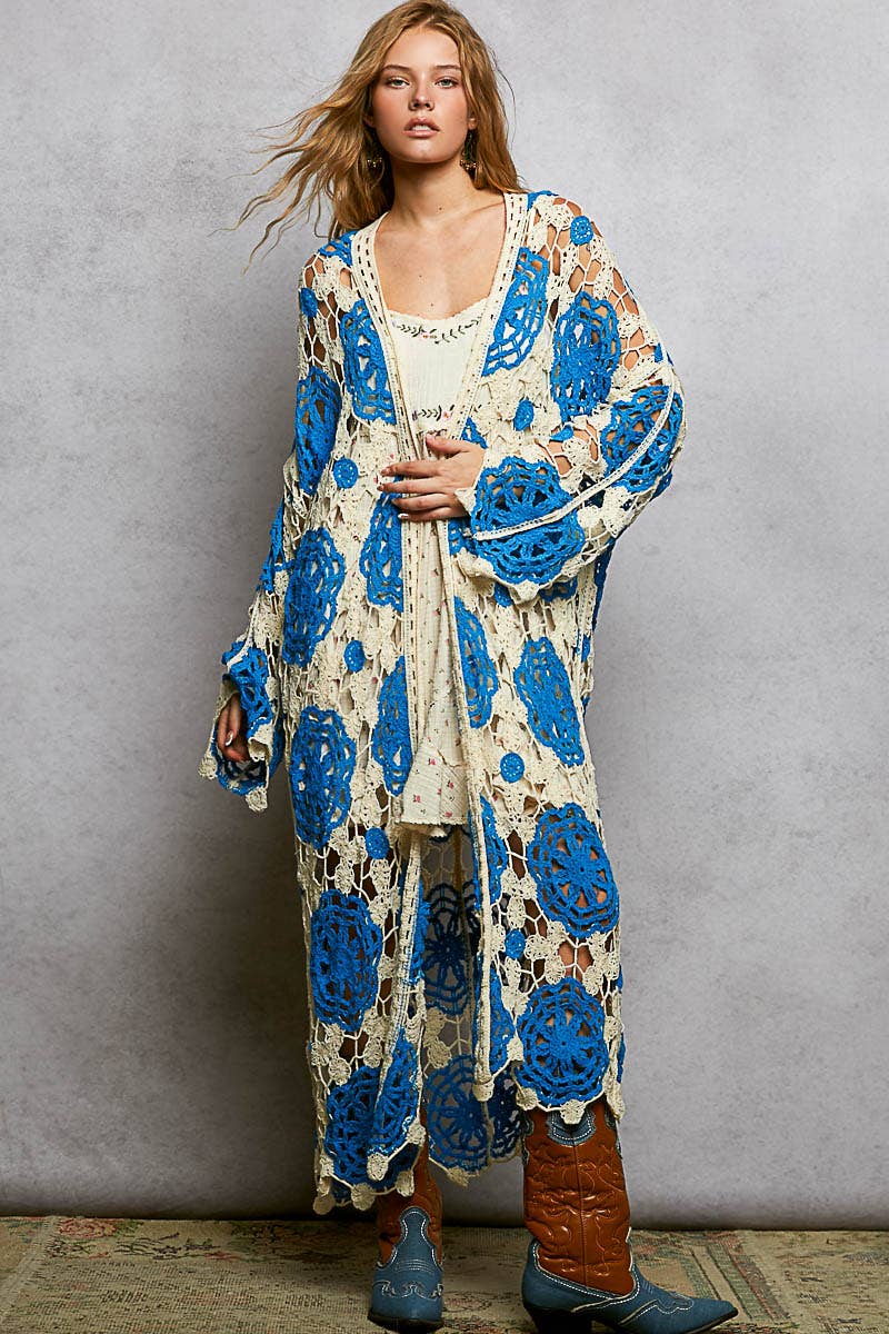 Blue Aura Crochet Maxi Cardigan