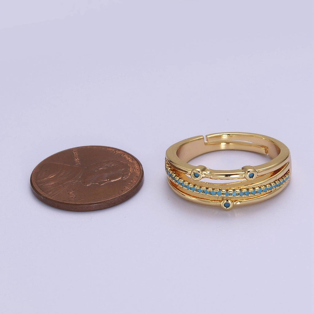 Dainty Turquoise Micro Pave Thin Gold Adjustable Ring Band