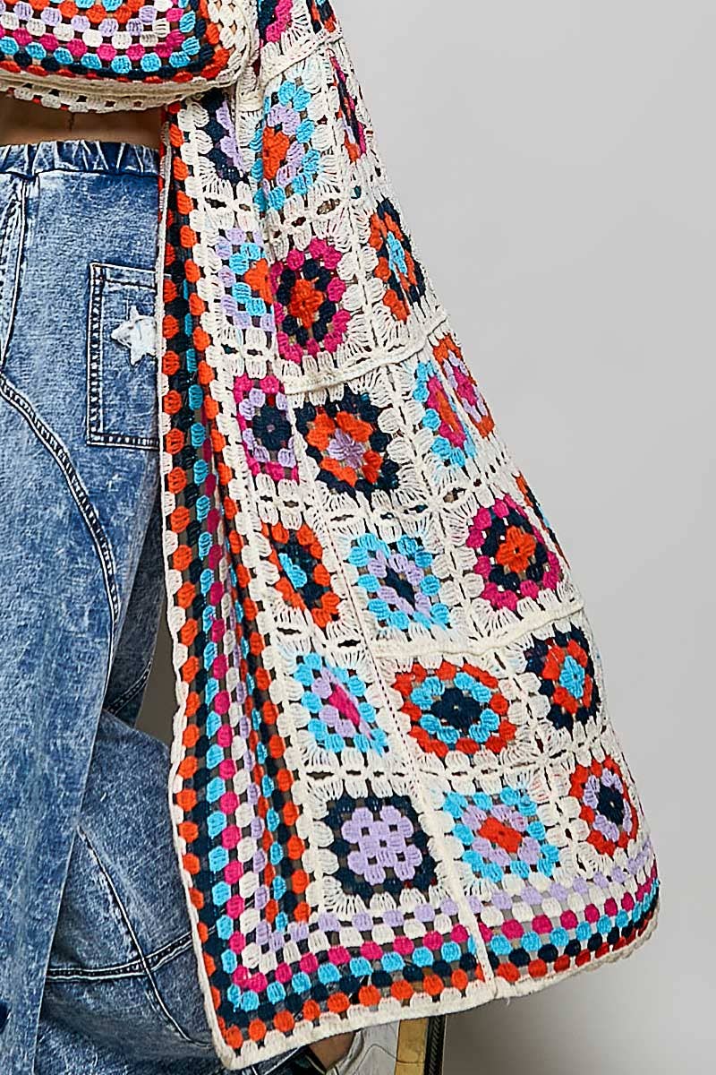 Rainbow Drift Crochet Maxi Cardigan