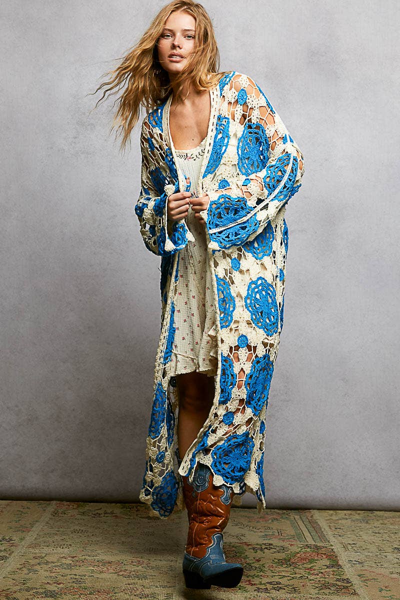 Blue Aura Crochet Maxi Cardigan