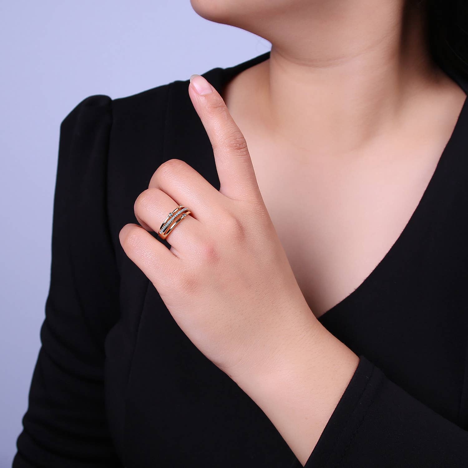 Dainty Turquoise Micro Pave Thin Gold Adjustable Ring Band