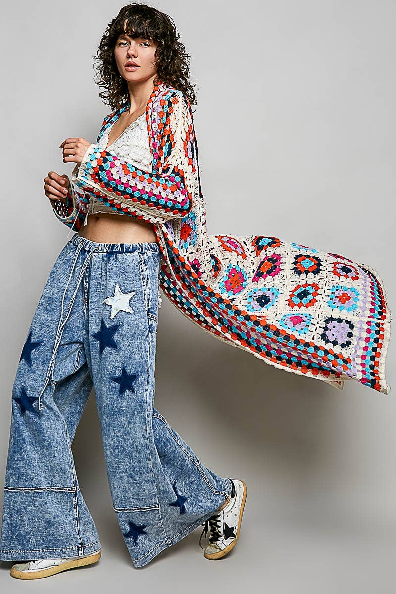 Rainbow Drift Crochet Maxi Cardigan