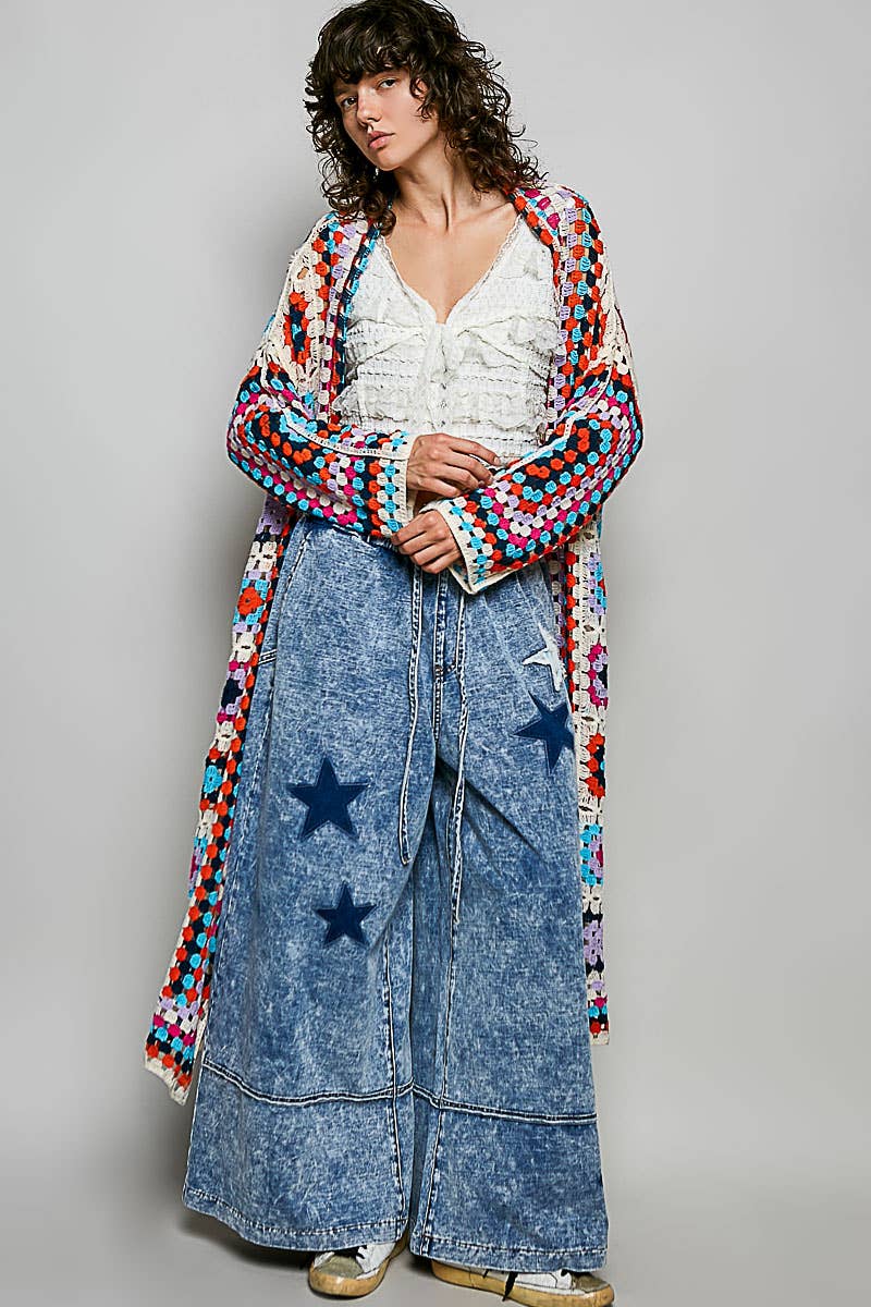 Rainbow Drift Crochet Maxi Cardigan