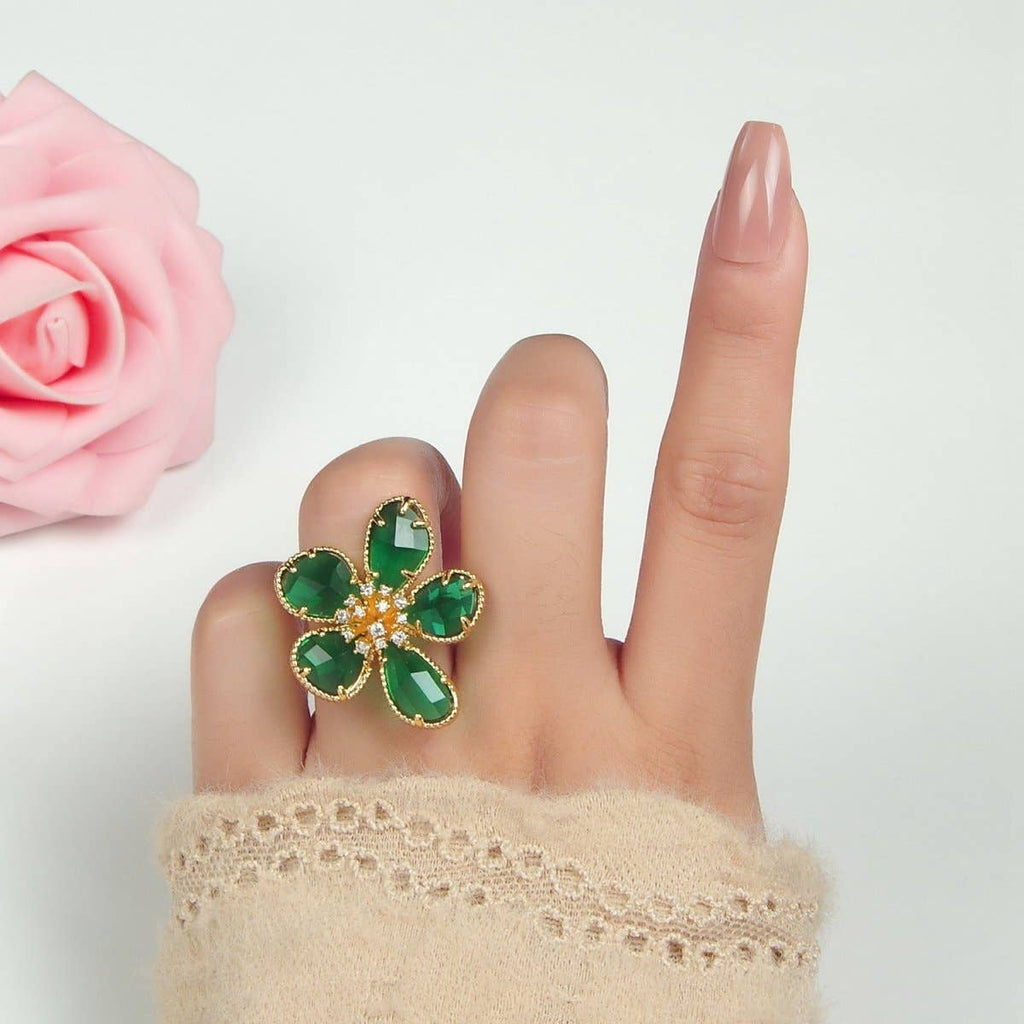 Emerald Daisy Statement Ring