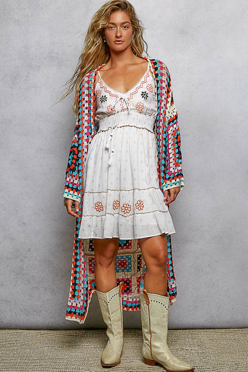 Rainbow Drift Crochet Maxi Cardigan