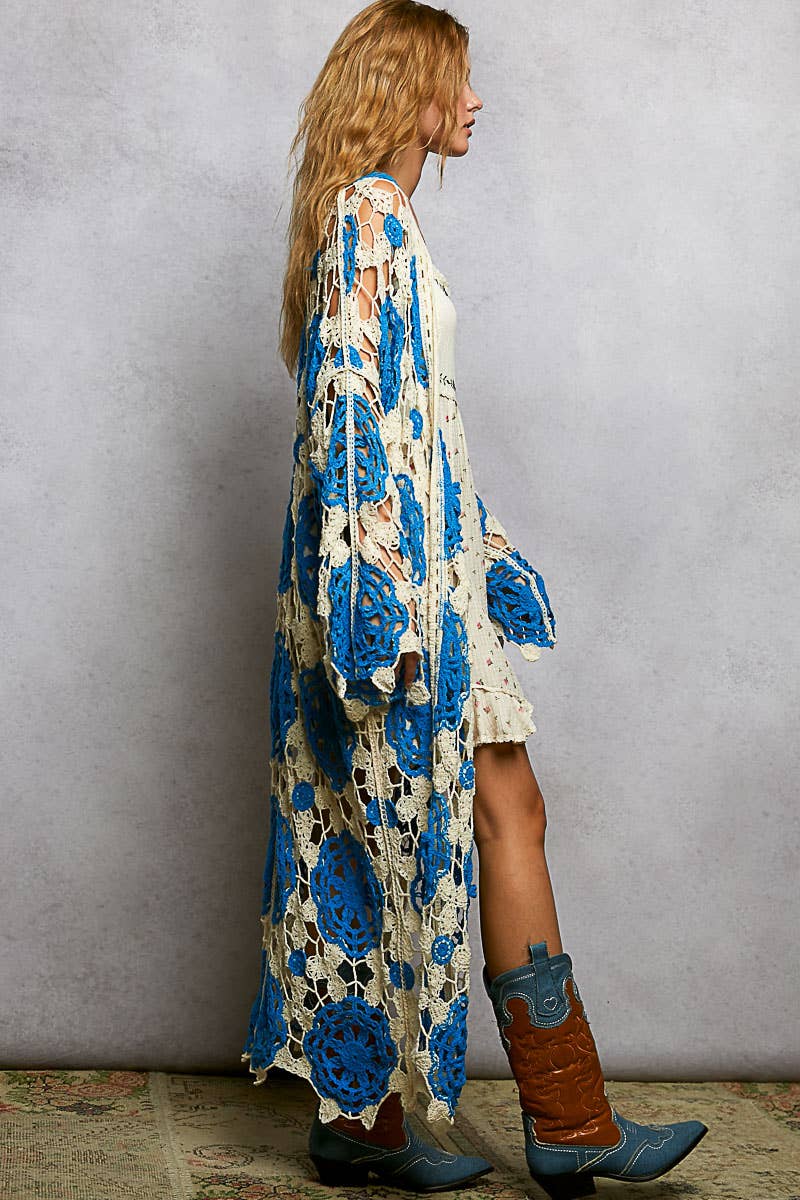 Blue Aura Crochet Maxi Cardigan