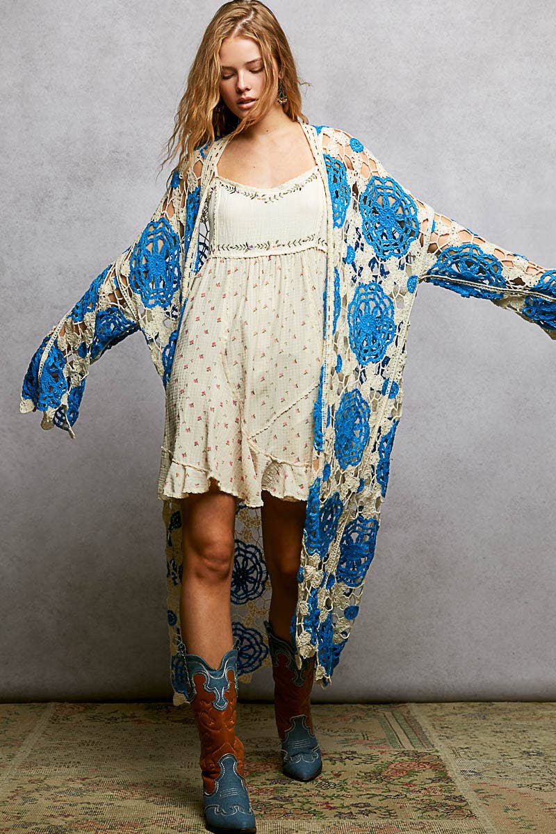 Blue Aura Crochet Maxi Cardigan