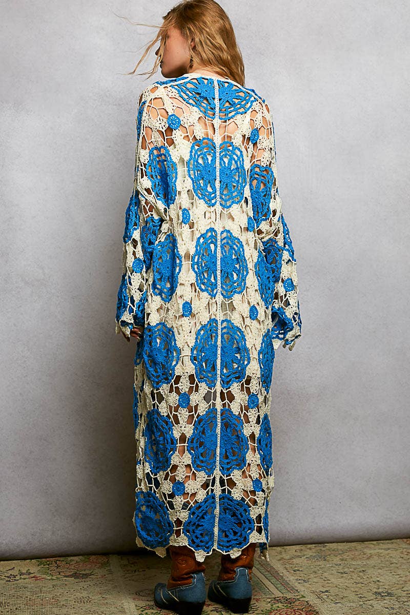Blue Aura Crochet Maxi Cardigan