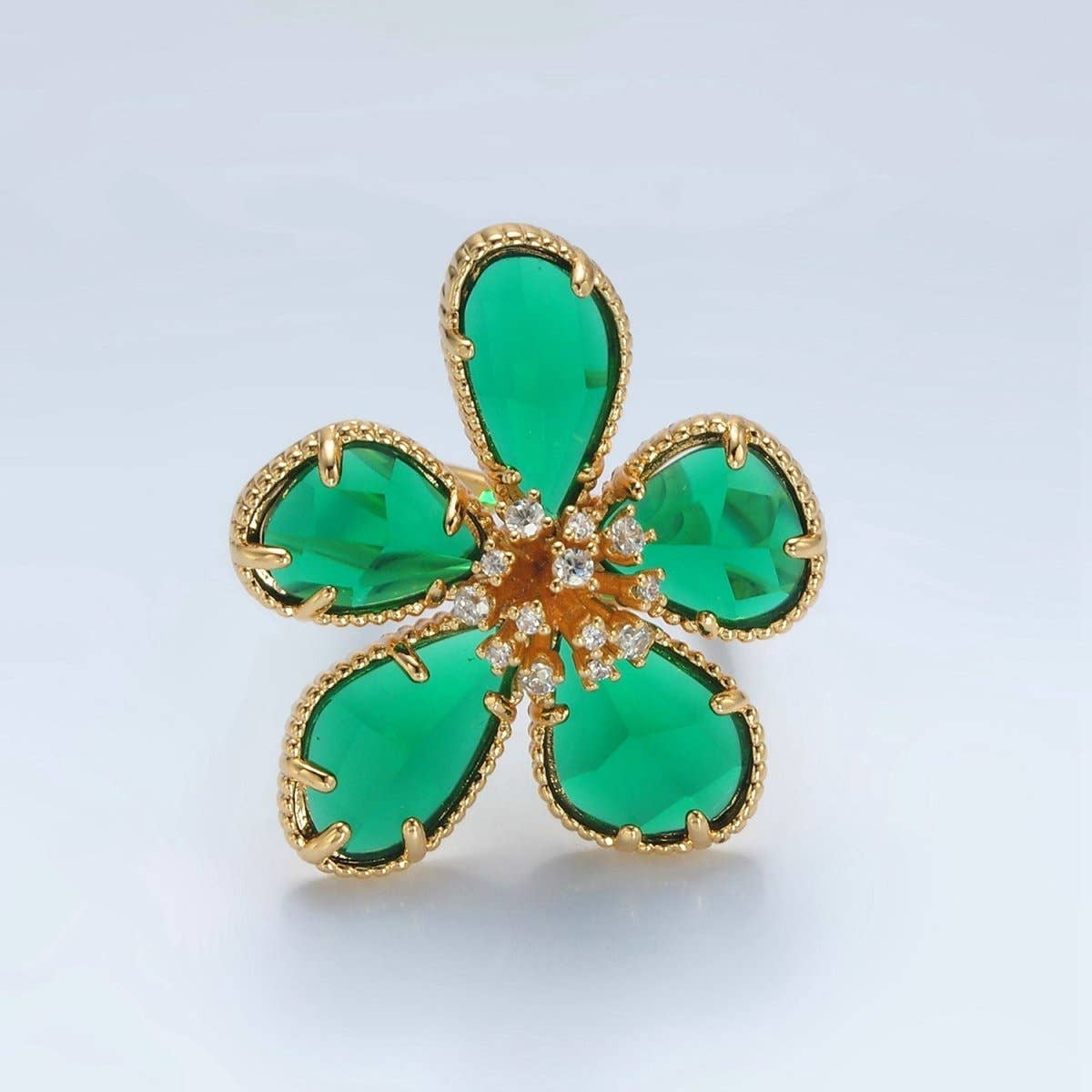 Emerald Daisy Statement Ring