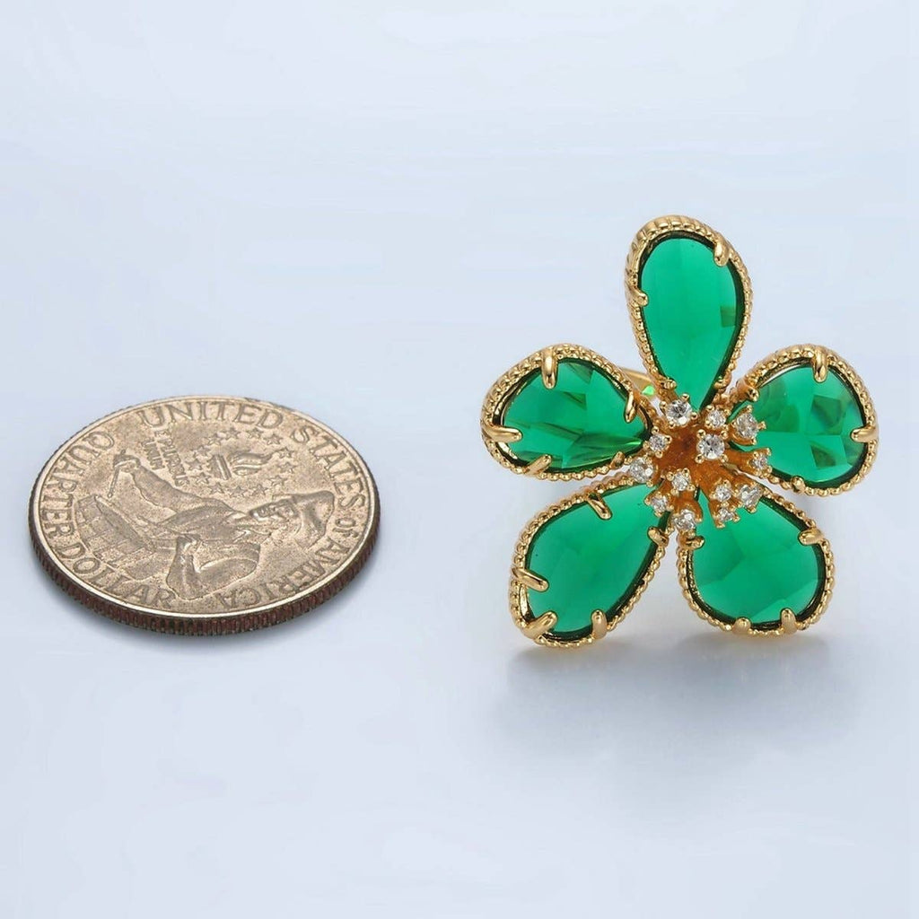 Emerald Daisy Statement Ring