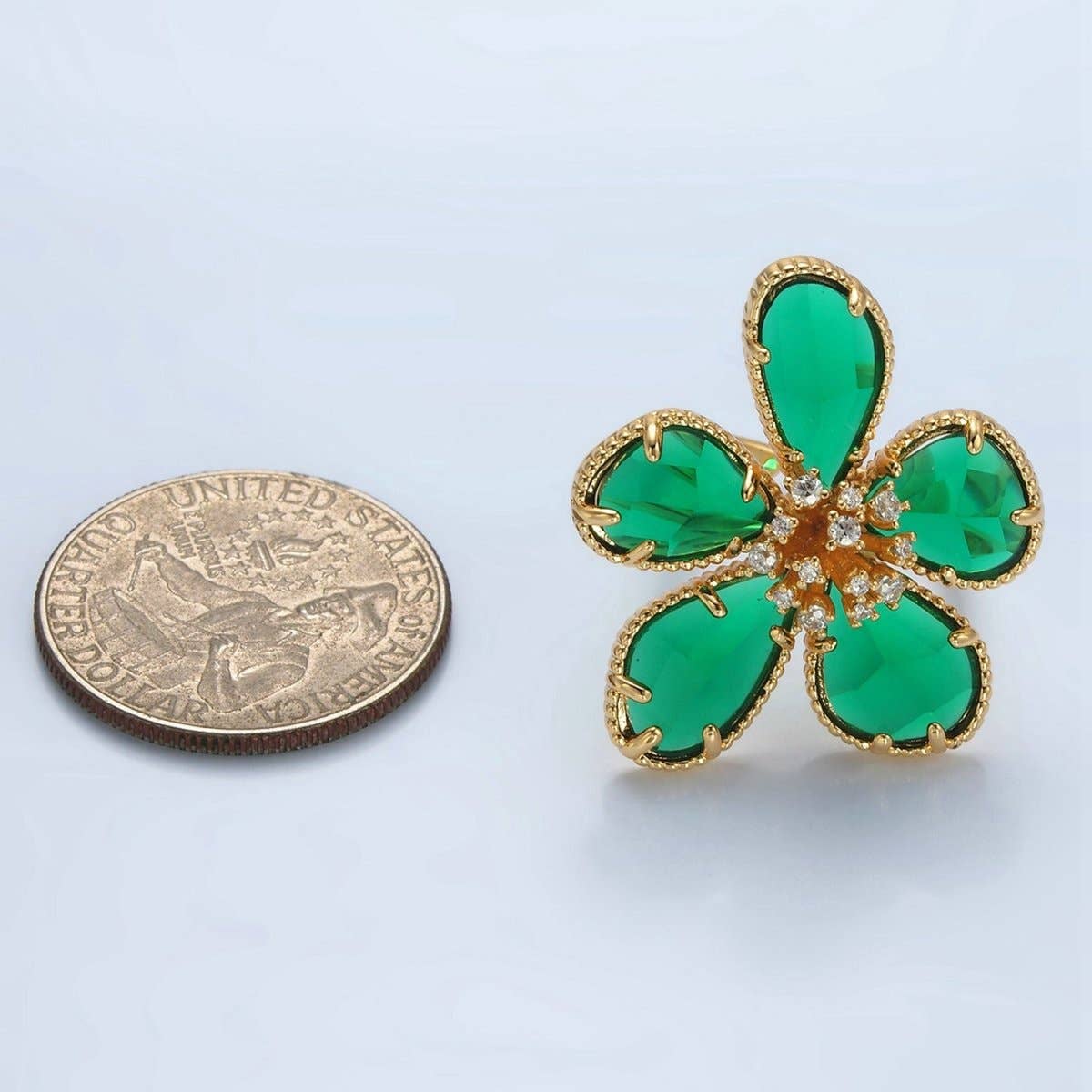 Emerald Daisy Statement Ring